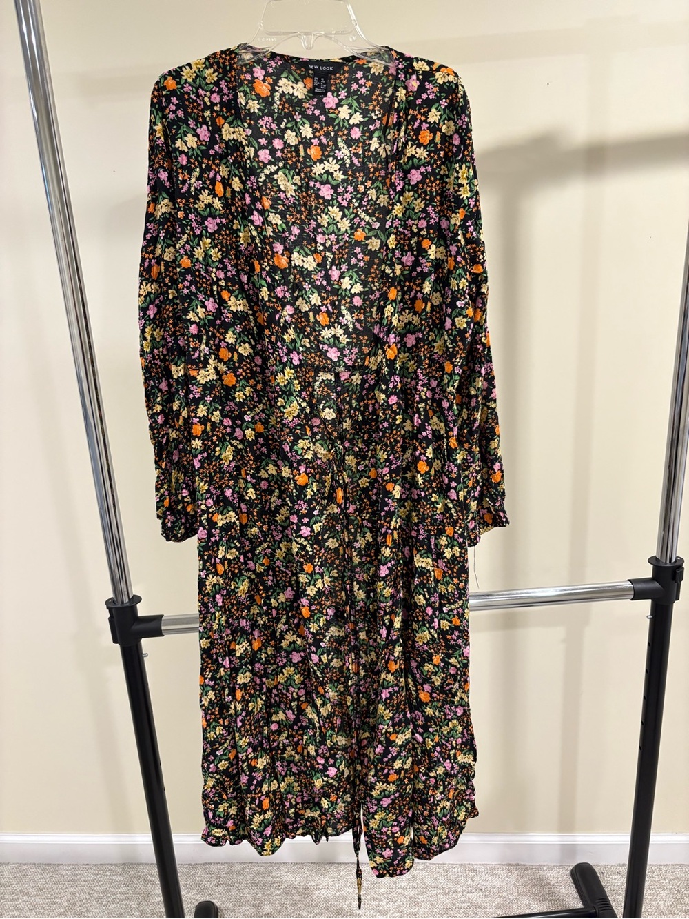 New Look Black Floral Long Dress Size 8
